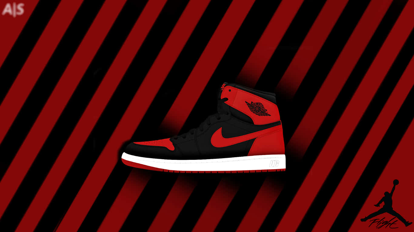 Unfondo Rayado En Rojo Y Negro Con Un Nike Air Jordan 1 Fondo de pantalla