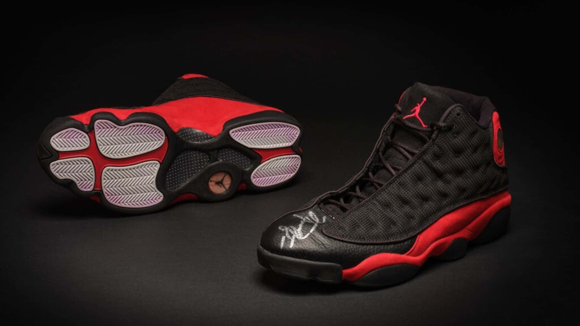 Air Jordan Black Red Basketball Shoes Wallpaper