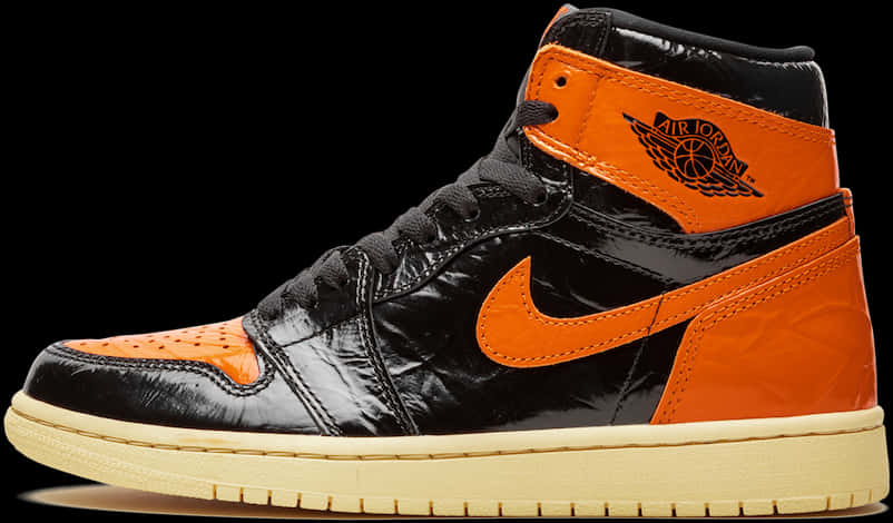 Air Jordan1 Black Orange Sneaker PNG
