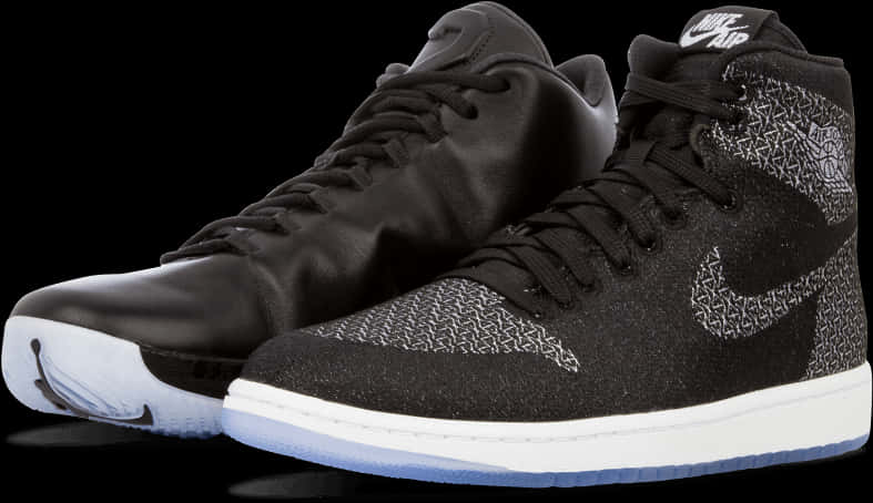 Air Jordan1 Retro High Black White Sneakers PNG