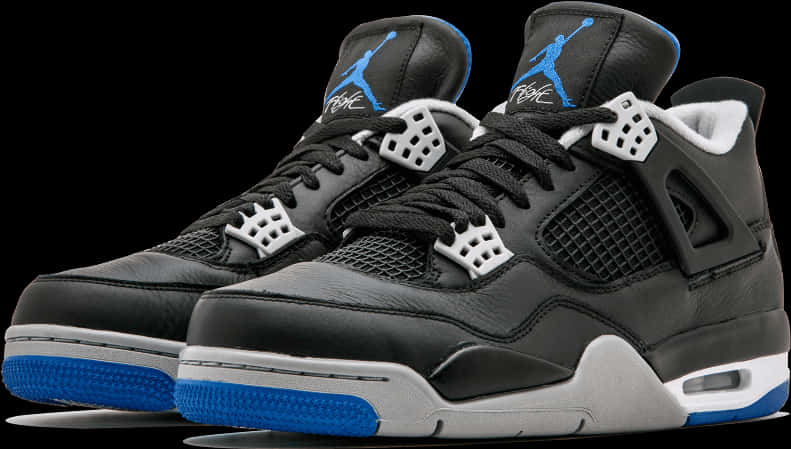 Air Jordan4 Retro Black Blue Sneakers PNG