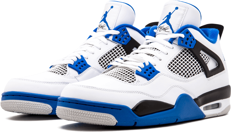 Air Jordan4 Retro White Blue Sneakers PNG