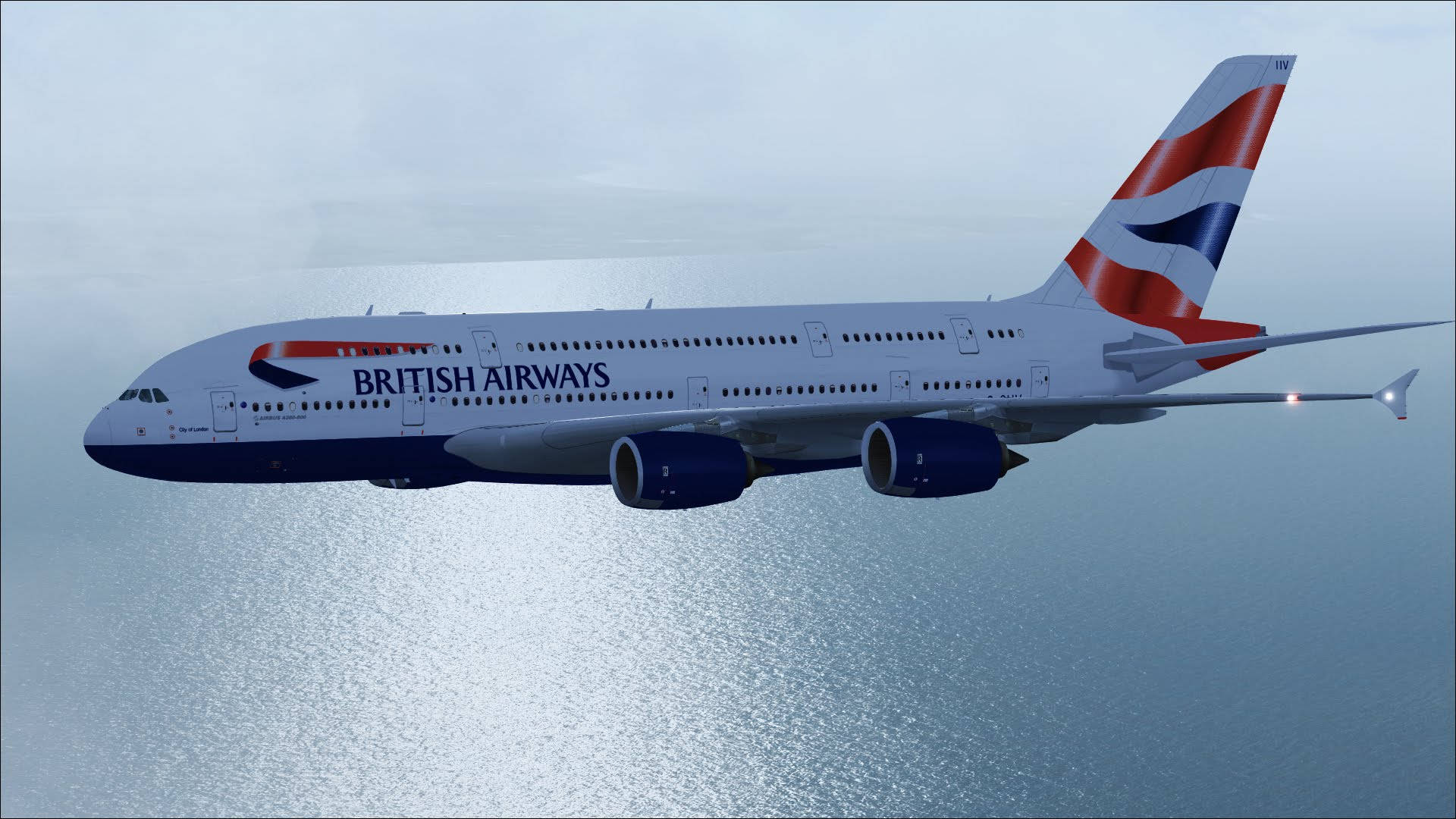 Airbusa380 Von British Airways Fliegt Über Dem Meer Wallpaper