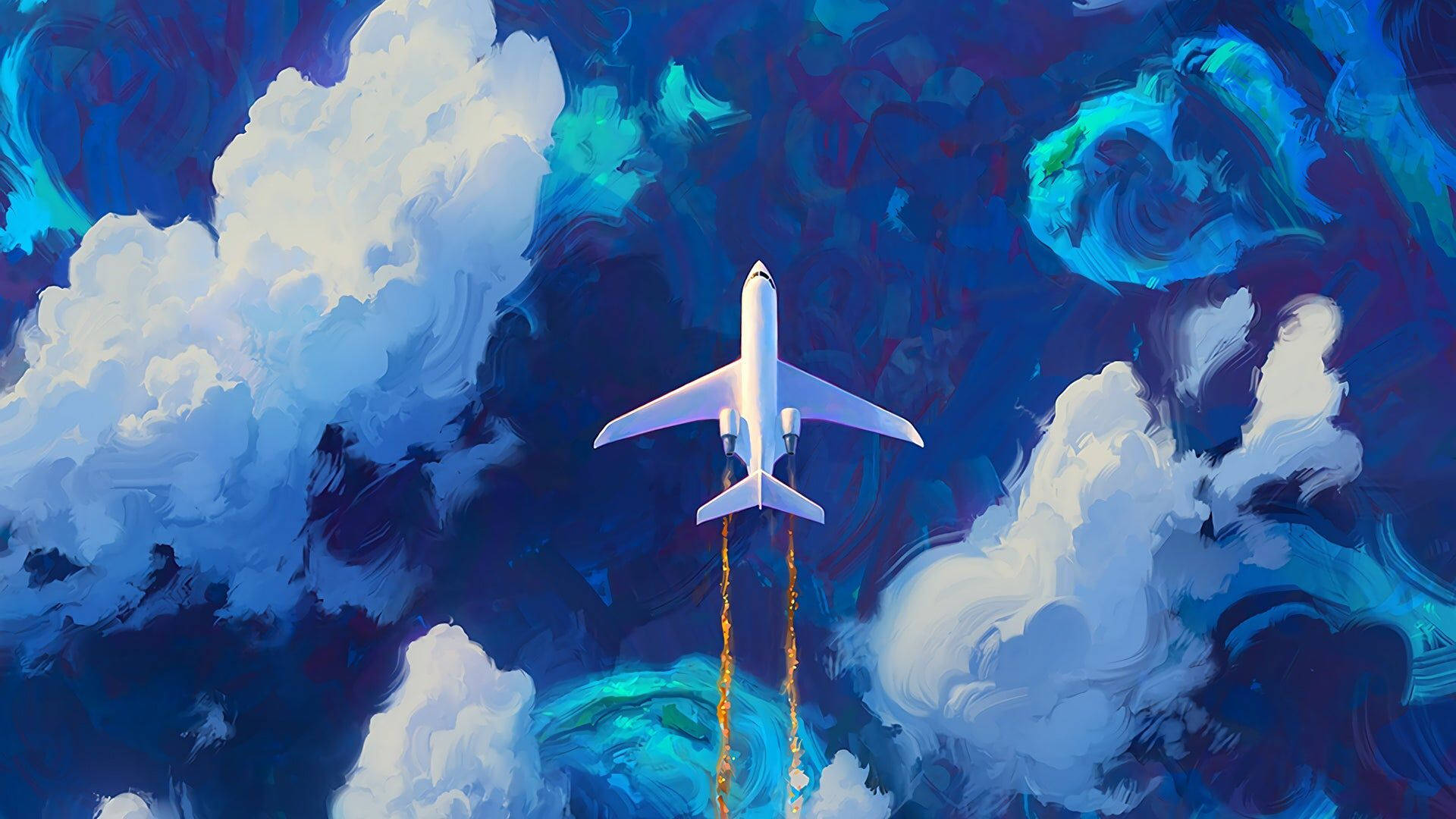 Airplane And Clouds Aesthetic Art Desktop