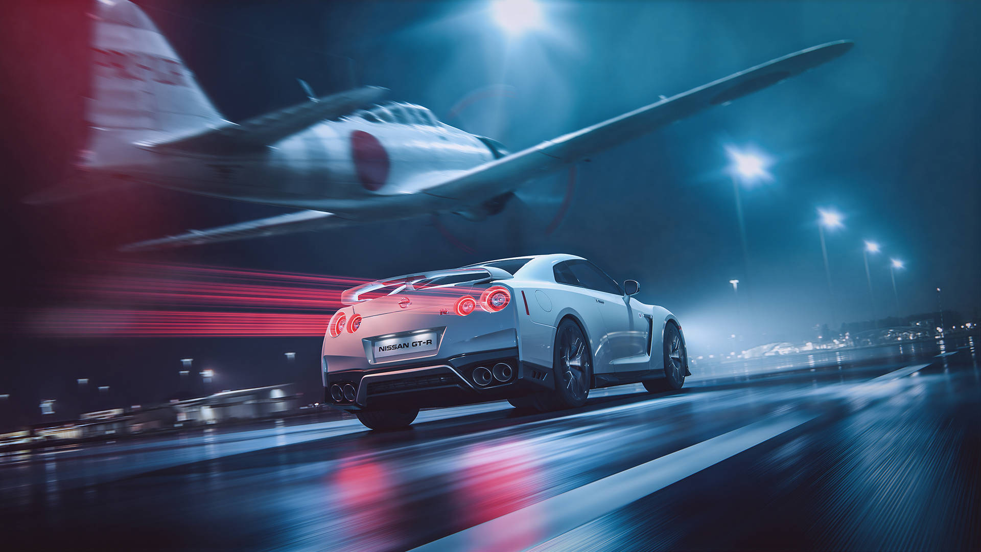 Airplane And White Nissan Gt R 4k Wallpaper