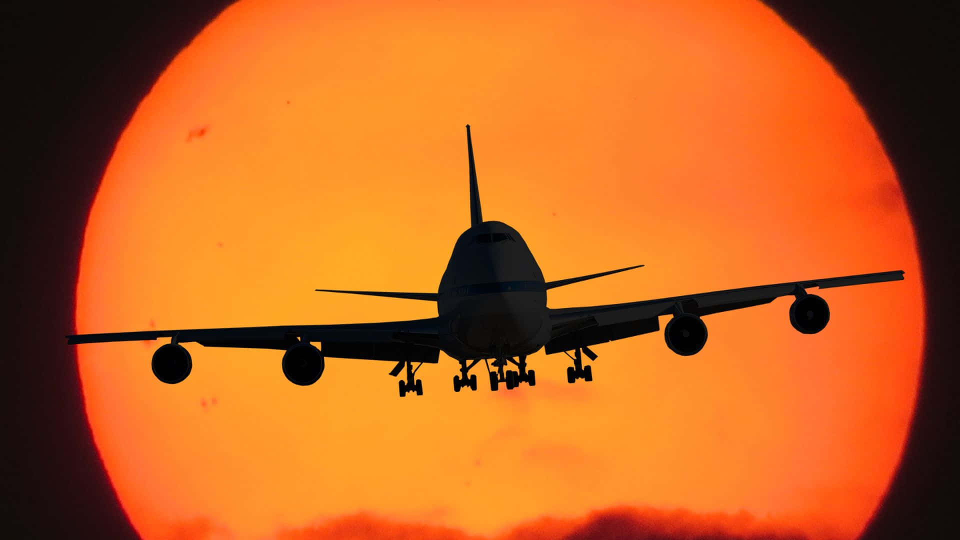 Flugzeugund Sonnenuntergang Ästhetischer Hintergrund
