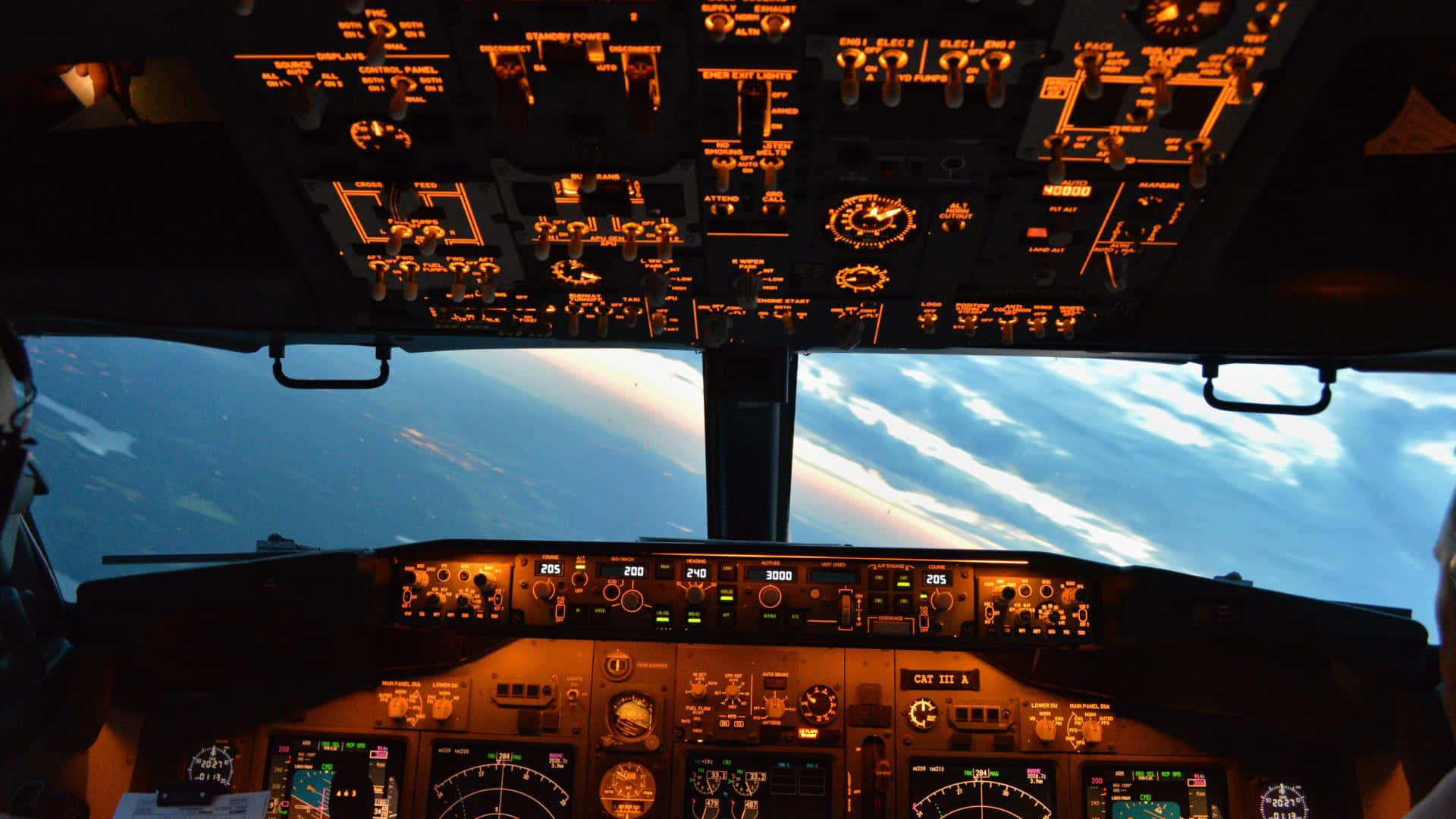 Airplane Cockpit Dusk Flight Wallpaper