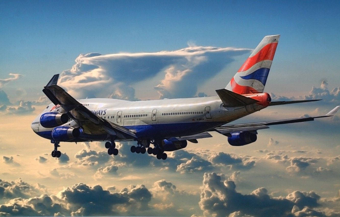 Aviónde British Airways Volando Hacia El Oeste. Fondo de pantalla