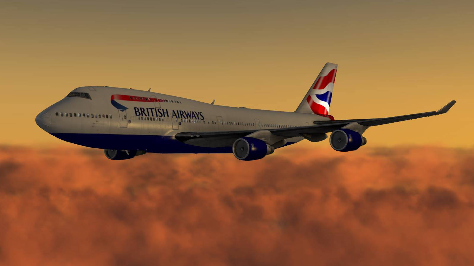 Flugzeugvon British Airways Mit Orangem Himmel Wallpaper