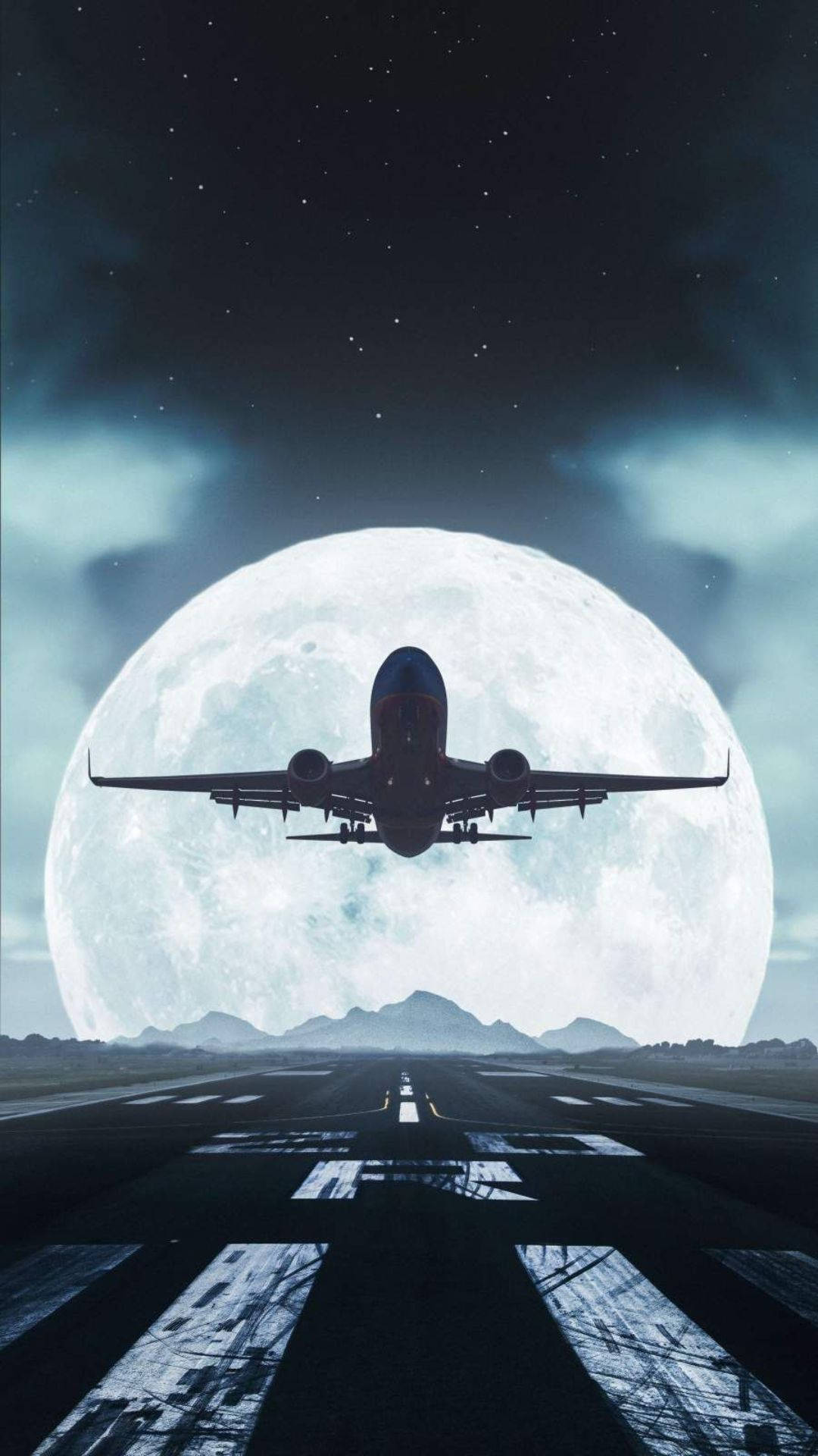 Airplane From Runway To Moon Wallpaper