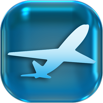 Airplane Icon Blue Glossy Button PNG