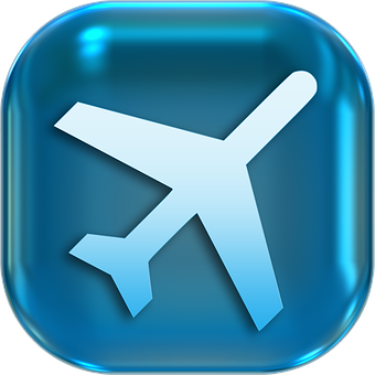 Airplane Icon Glossy Blue Button PNG