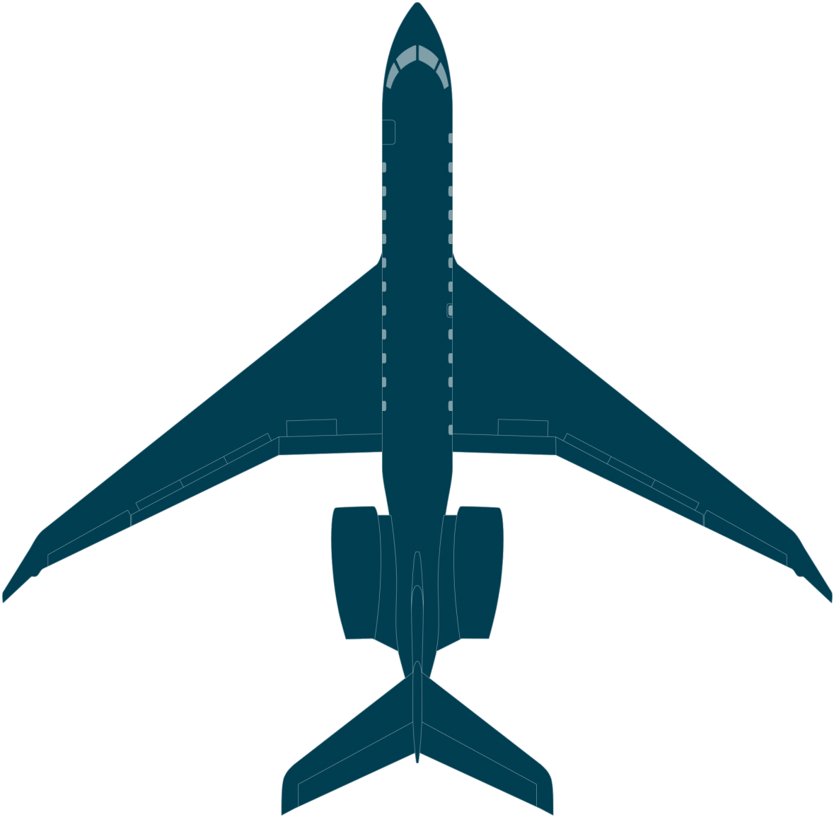 Airplane Top View Outline PNG