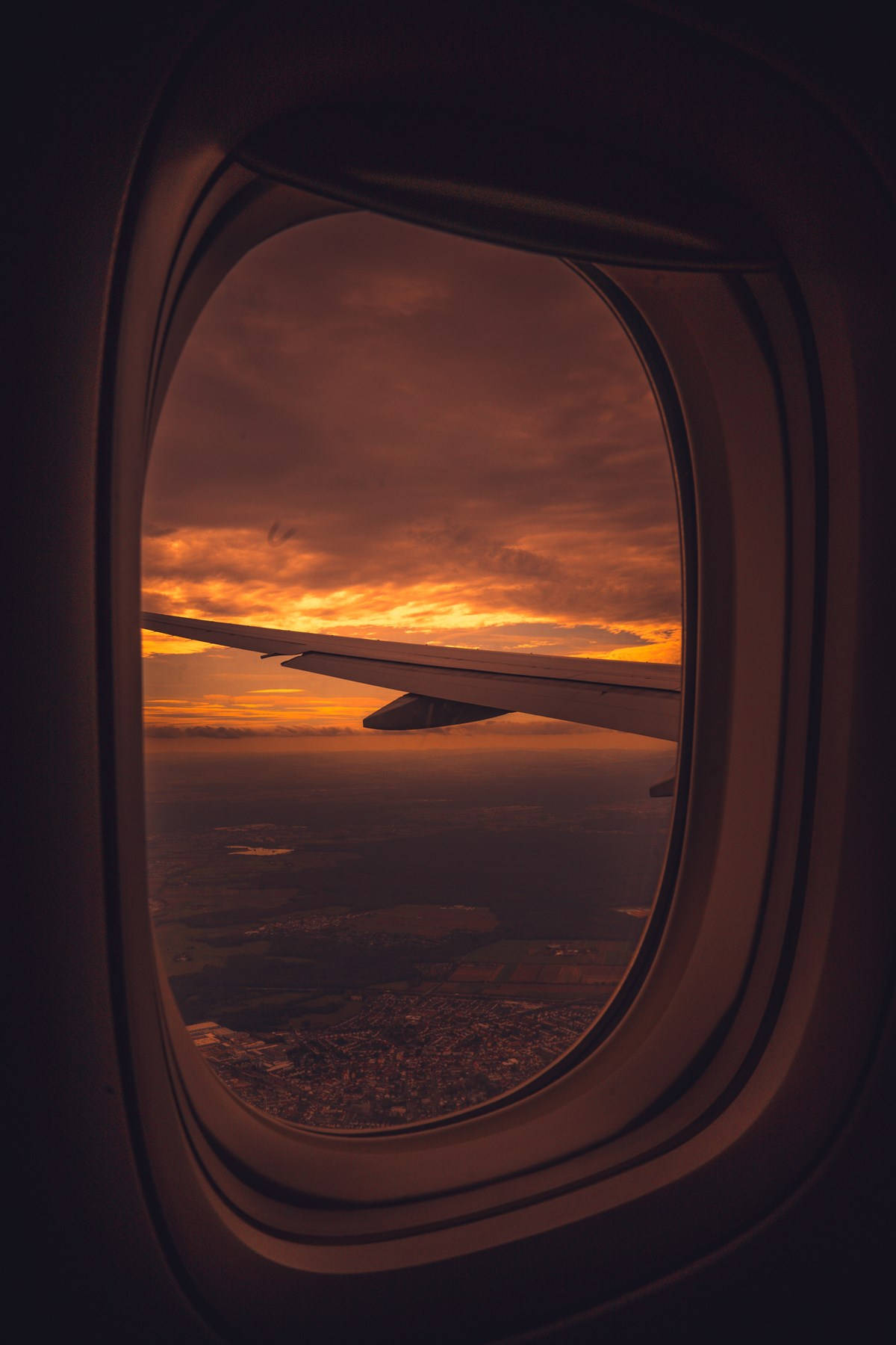 Airplane Window Red Sunset Sky Wallpaper