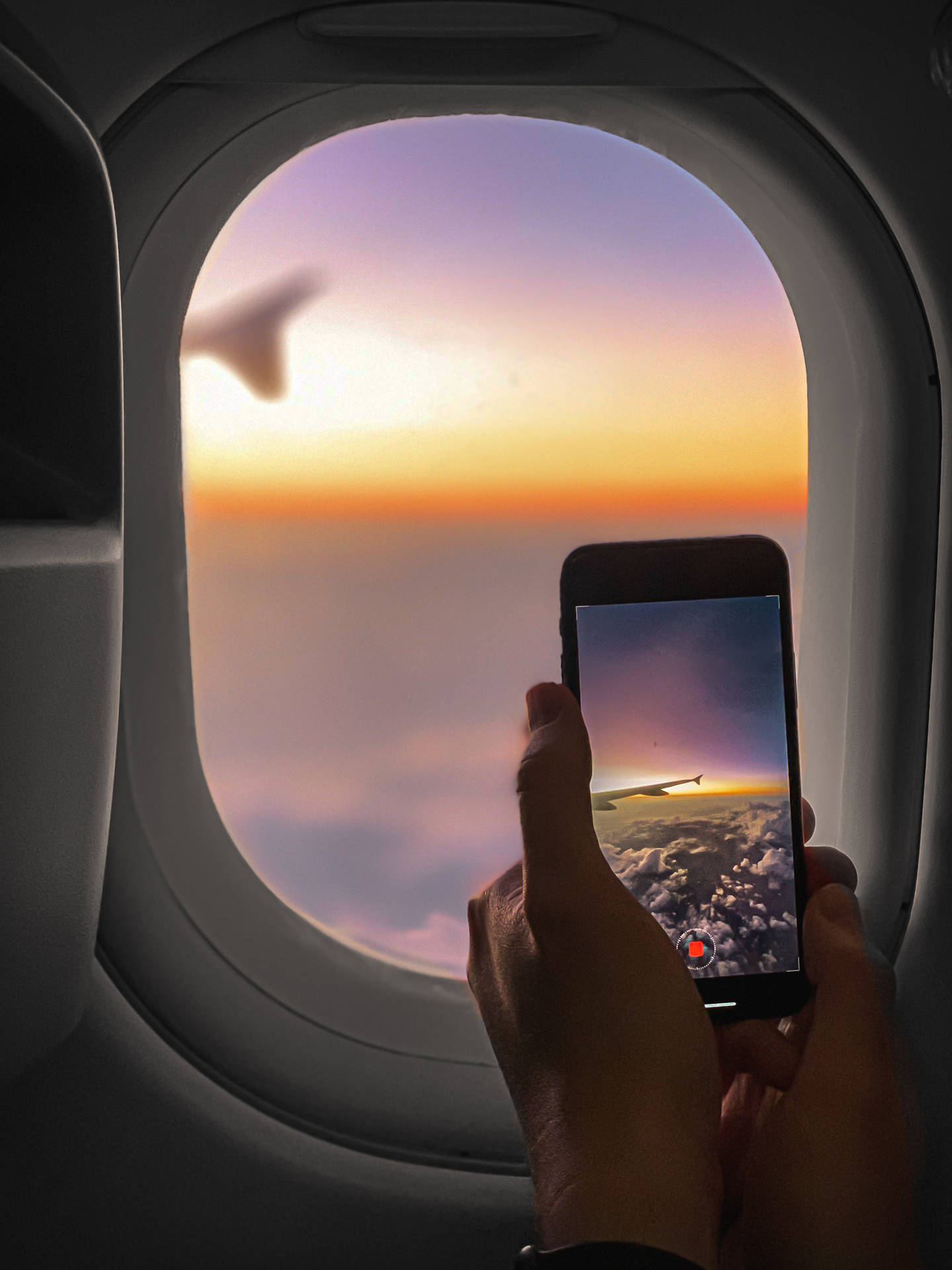 Airplane Window Sunset Phone Camera Wallpaper