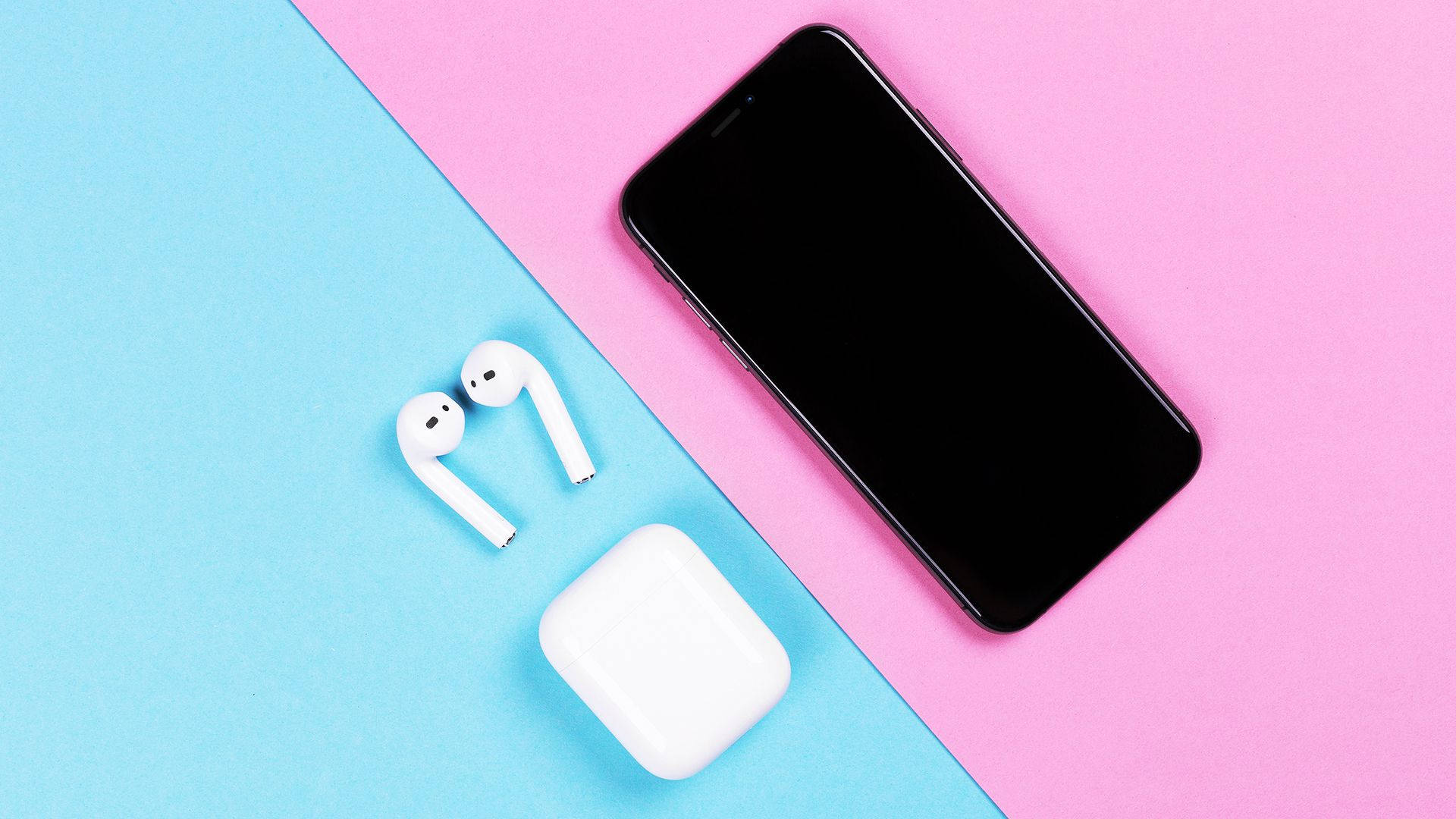 AirPods In Pink & Blue Wallpaper