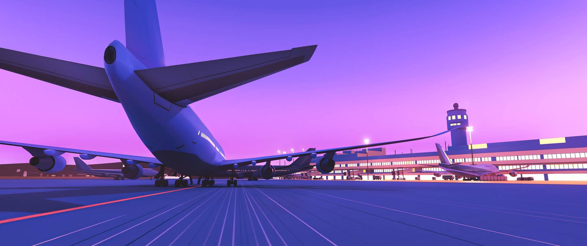 Airport With Blue Violet Sky Wallpaper