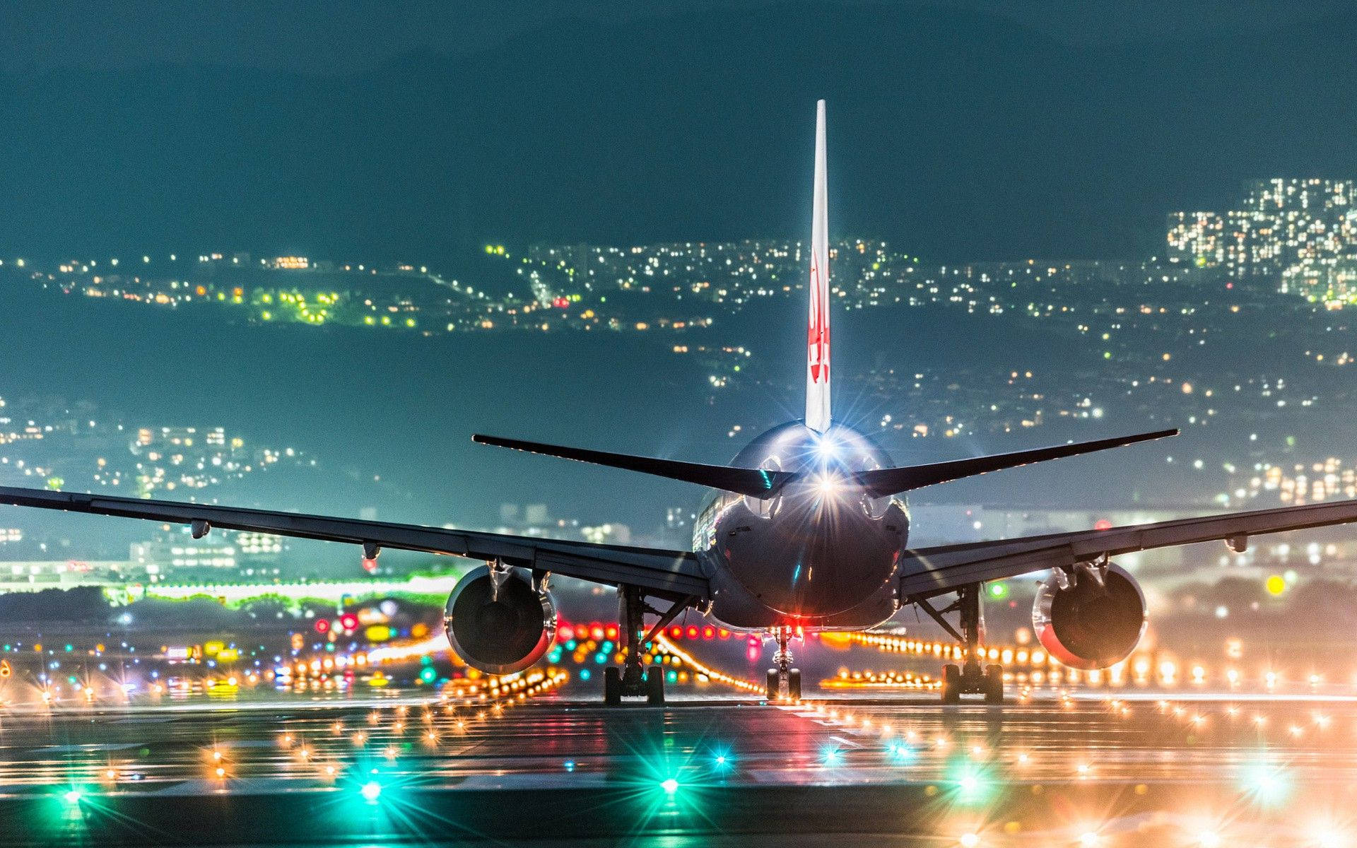 Airport With City Lights View Wallpaper