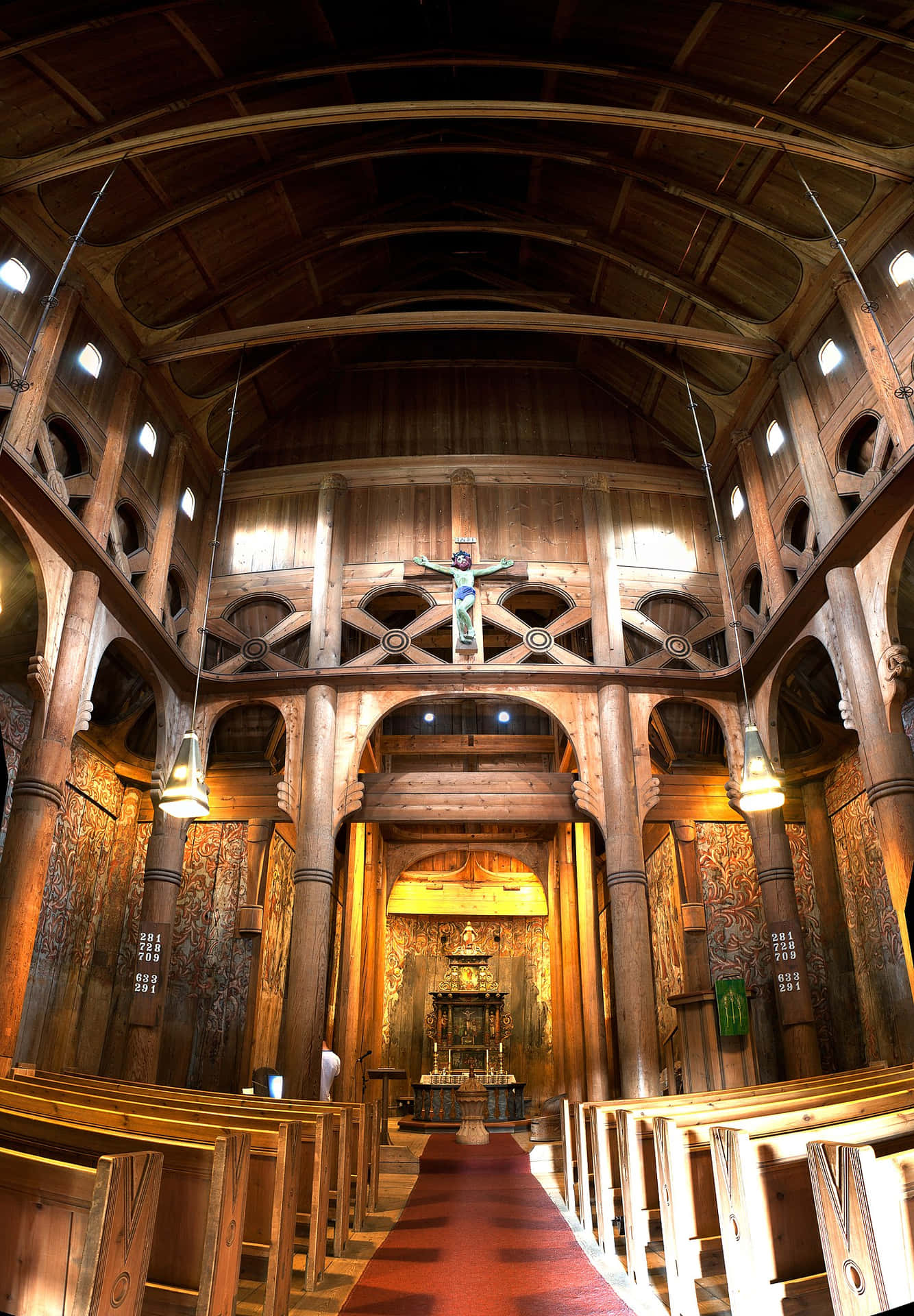 Enchanting Interior of Heddal Stave Church, Norway Wallpaper