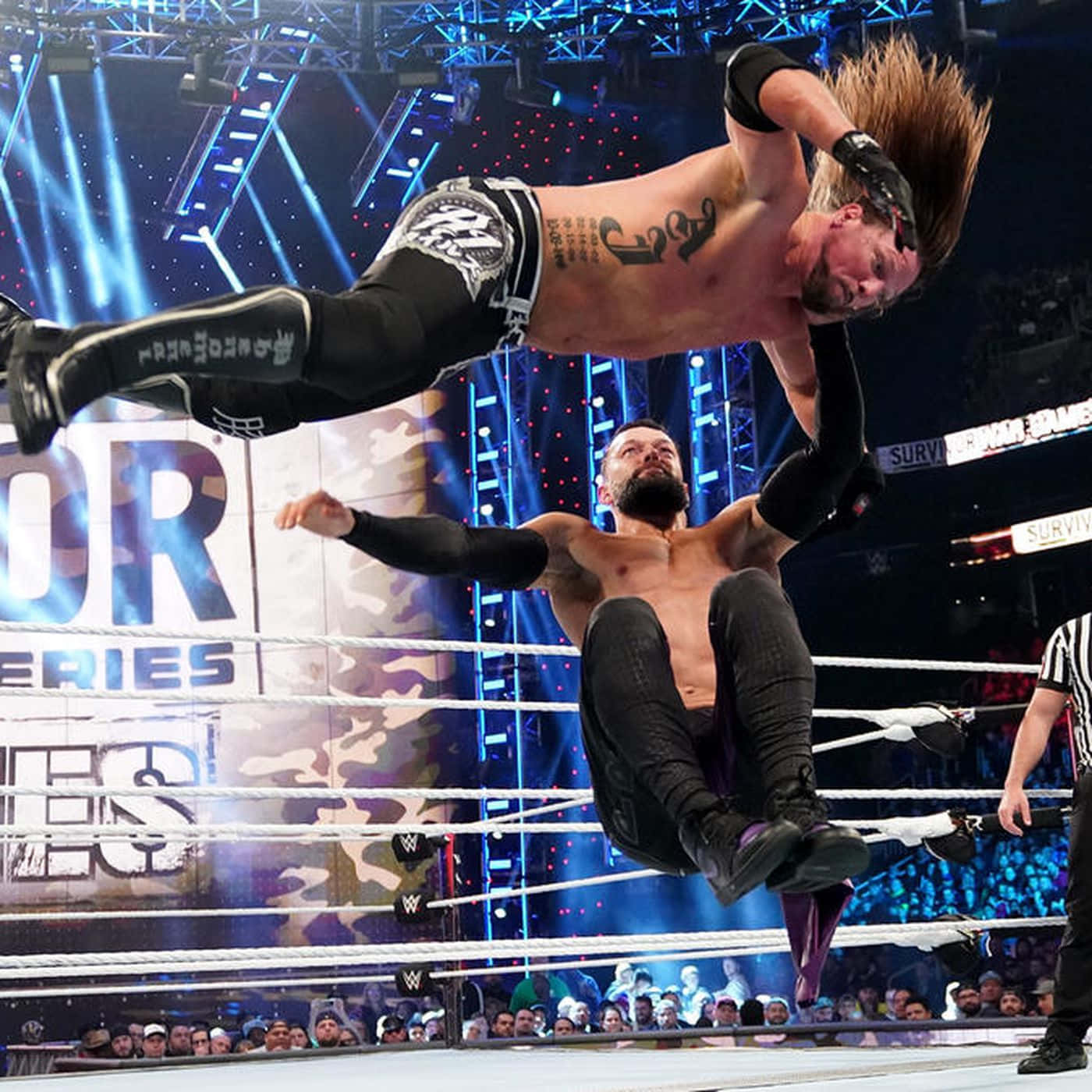 Aj Styles Diving Mid-air Background