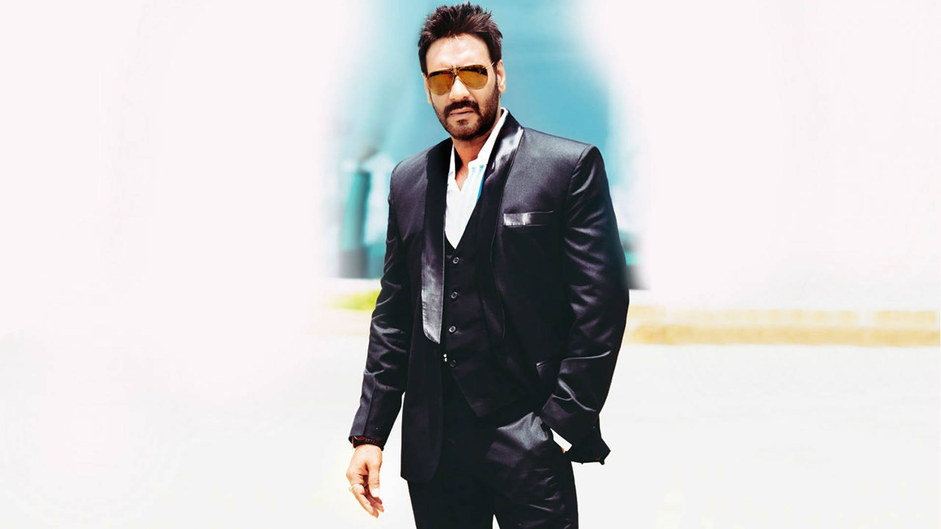Ajay Devgn Black Suit Outfit Wallpaper