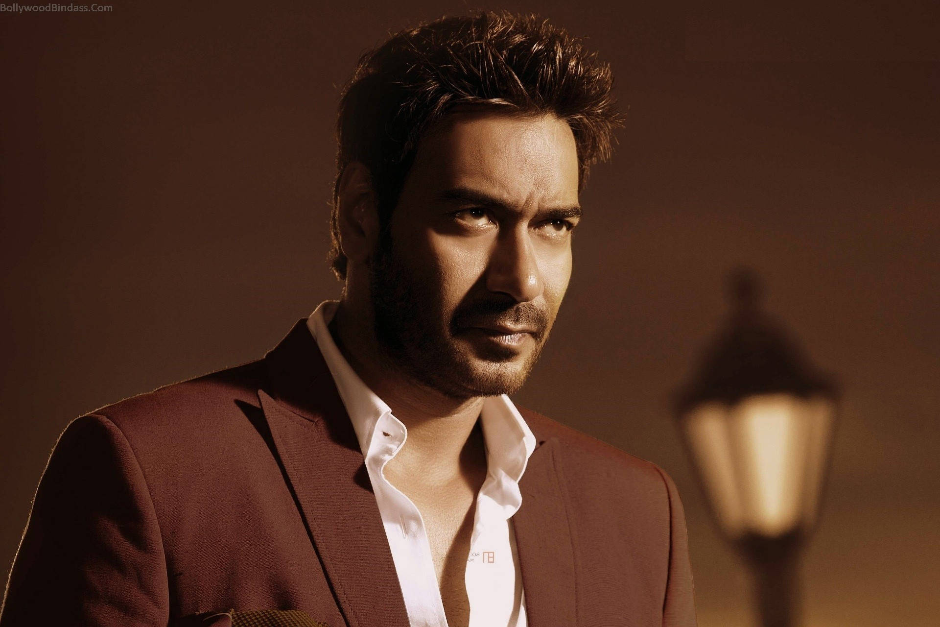 Download Ajay Devgn Brown Tuxedo Outfit Wallpaper 