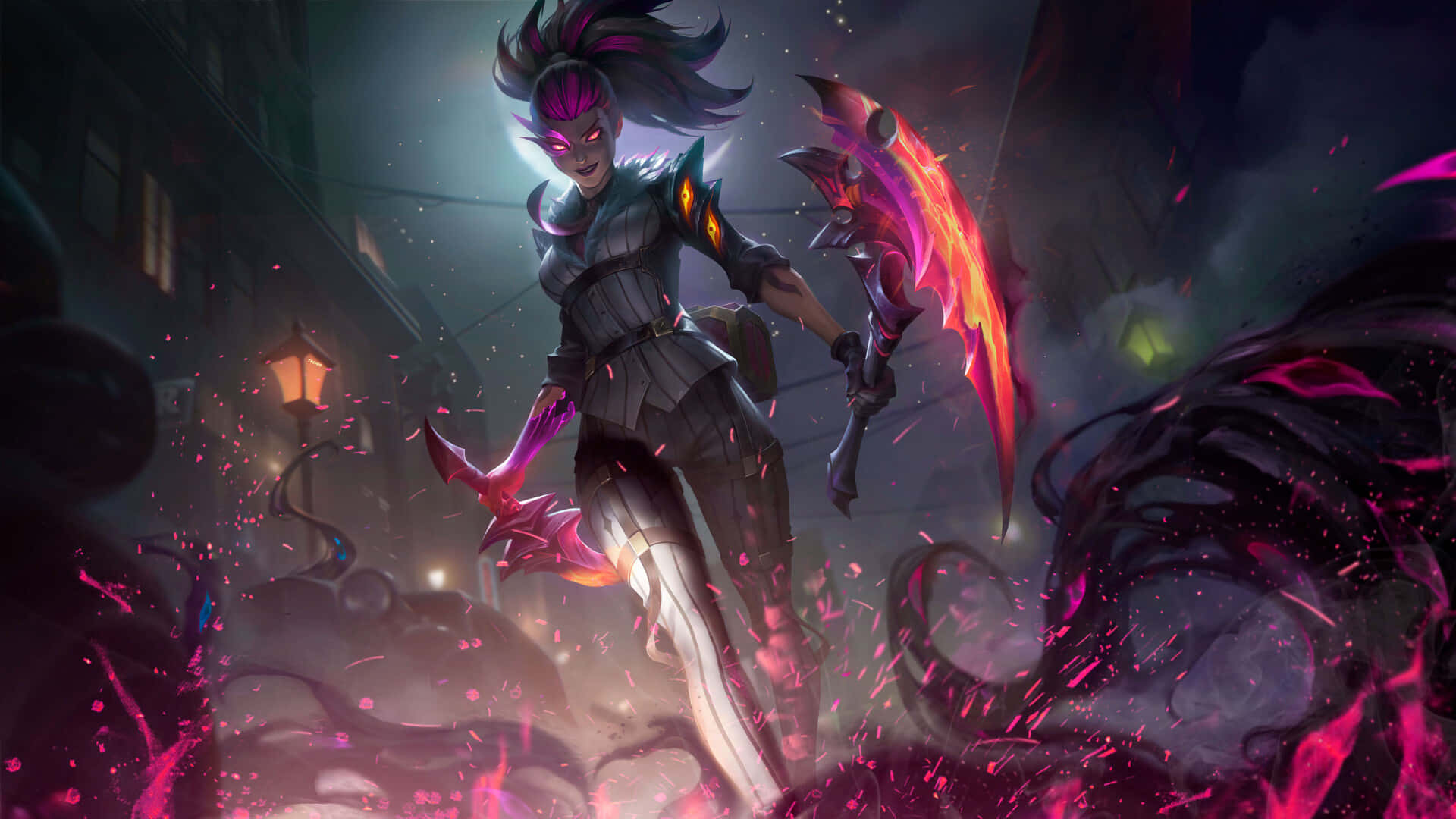 Karya Seni Pembunuh Ninja Akali League Of Legends Wallpaper