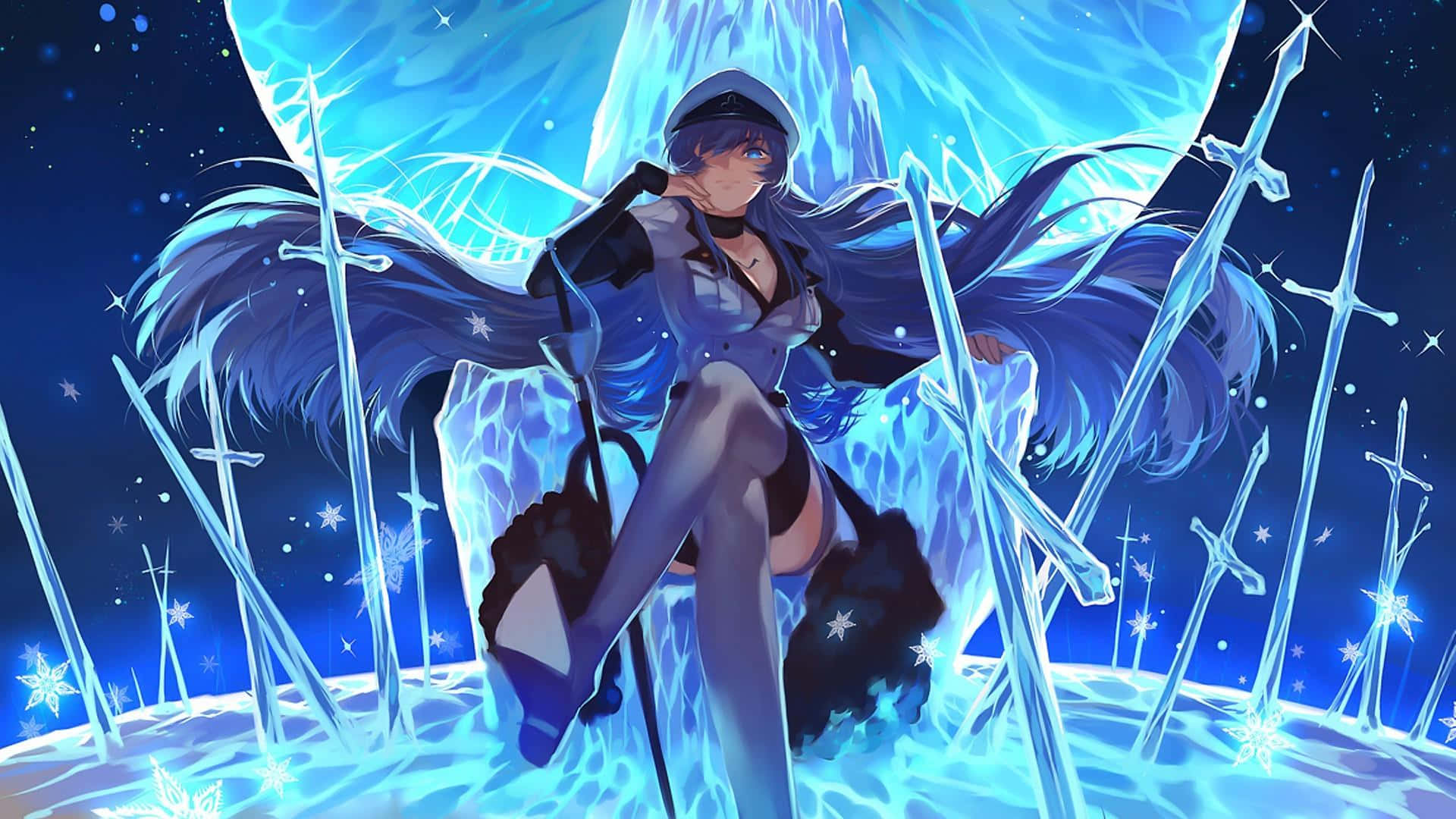 A Girl With Swords Sitting On A Snowy Background