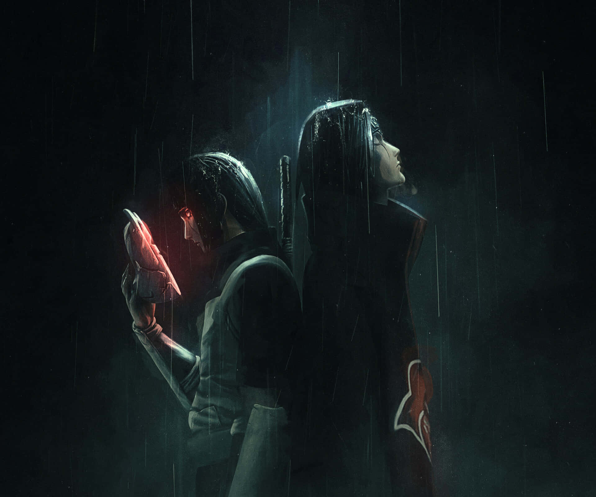 Two People Standing In The Rain With A Sword Wallpaper
