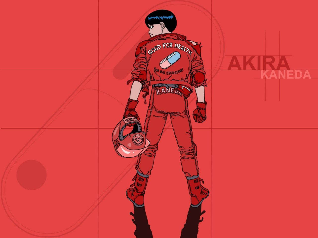 Akira Kaneda On Red Grid Pill Background