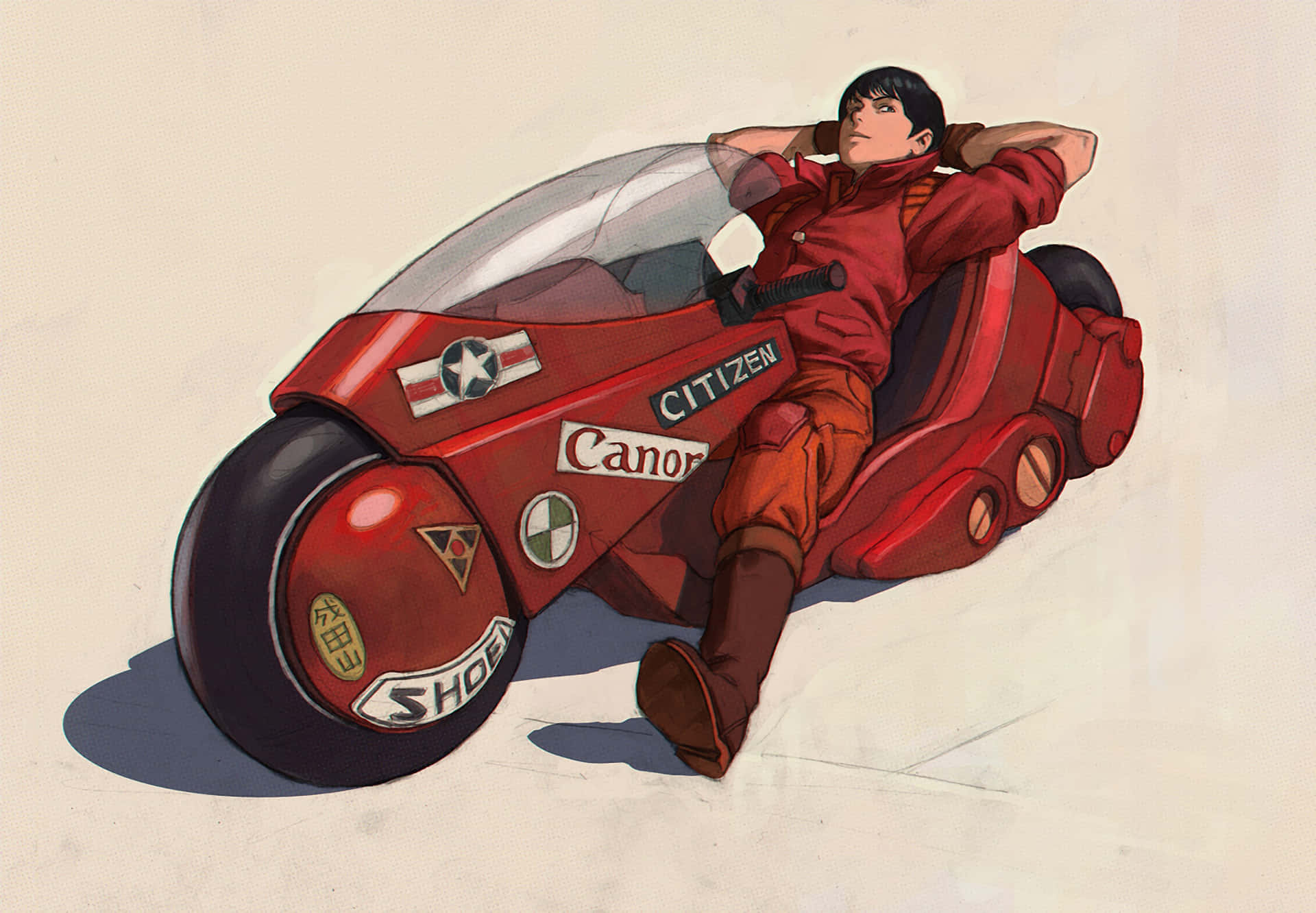 Akirakaneda Liegt Auf Seinem Motorrad-bild.