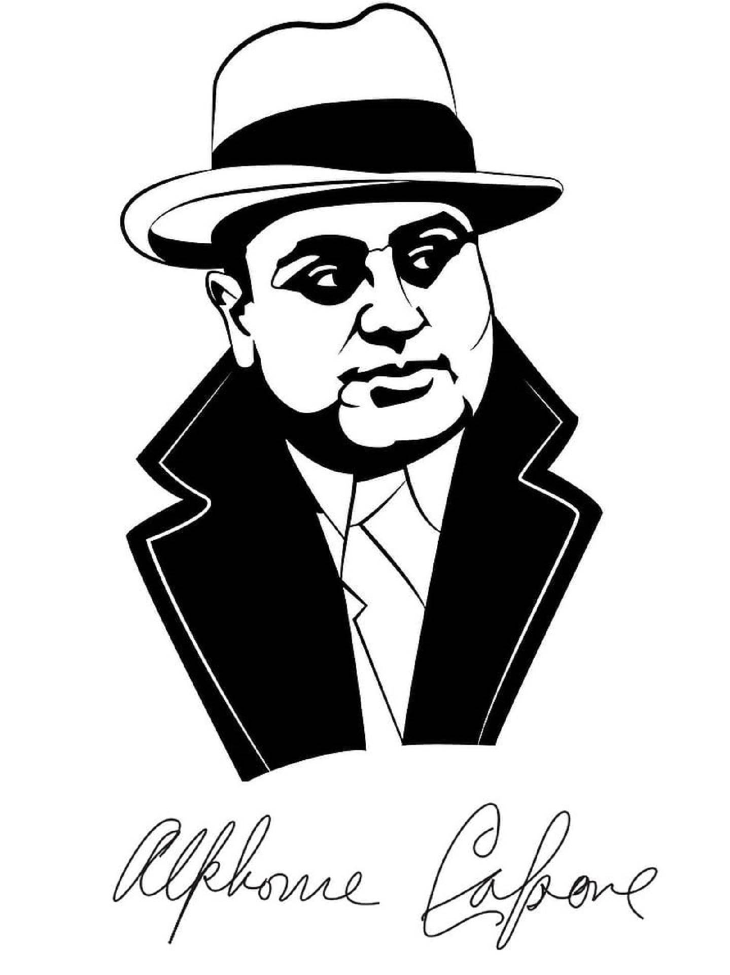 Al Capone Black And White Drawing Wallpaper