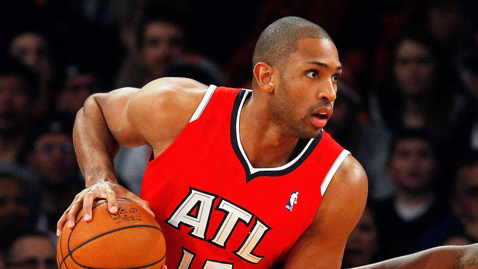 Al Horford Wears Red Atl Jersey Background