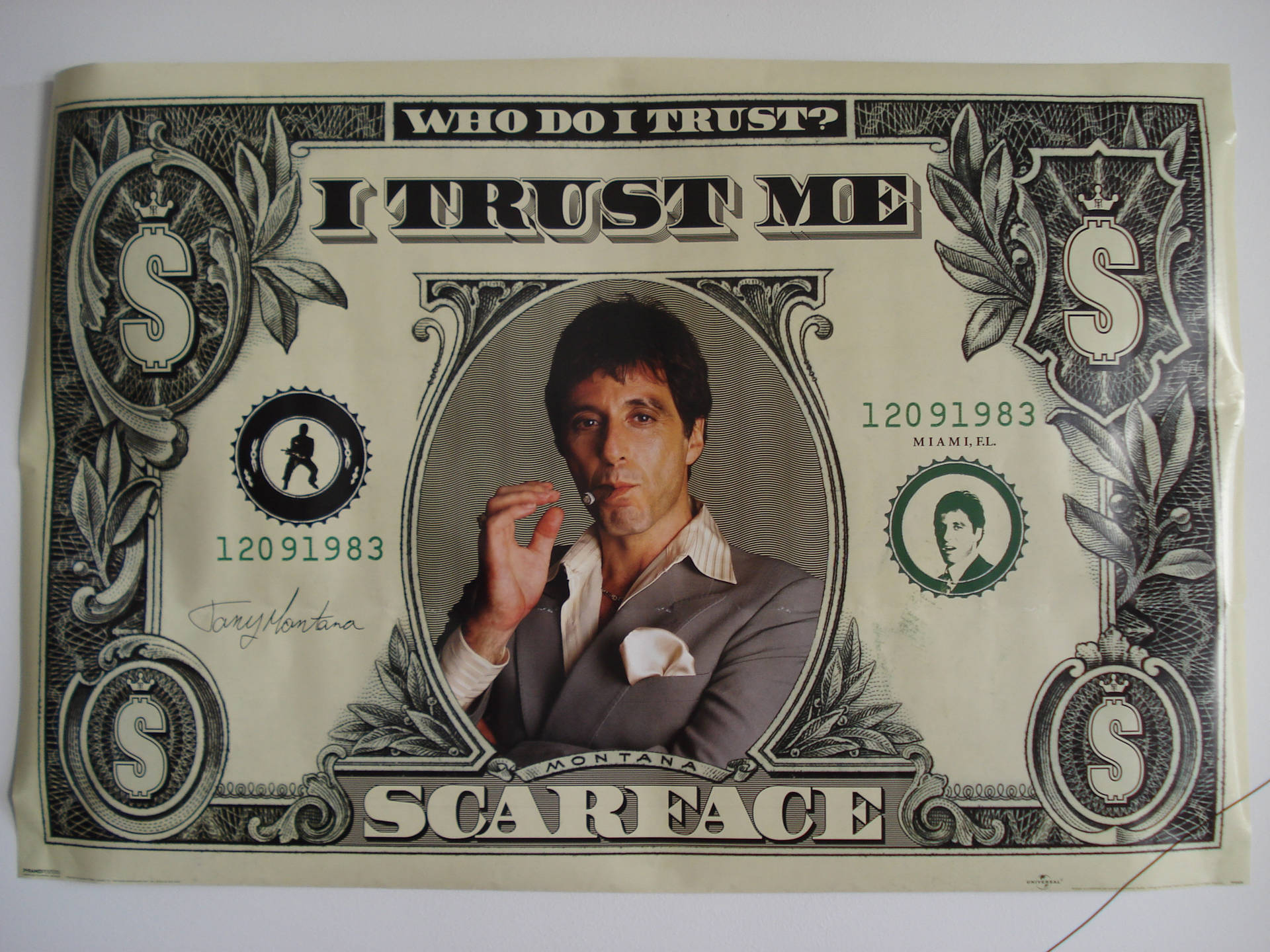 Al Pacino Scarface Jeg Stoler På Mig Dollarseddel Tapet Wallpaper