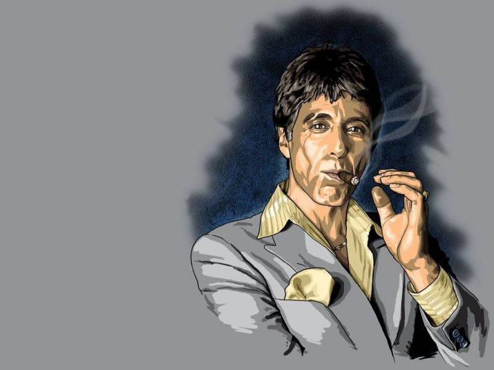 Skræddersyet tapet med Al Pacino Scarface i jakkesæt. Wallpaper