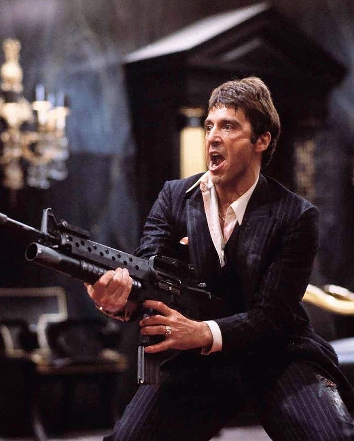 Al Pacino Scarface Intensives Schießen Wallpaper