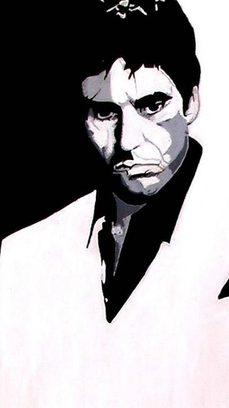Al Pacino Scarface Monokrom Digital Kunst 9 Tapet Wallpaper