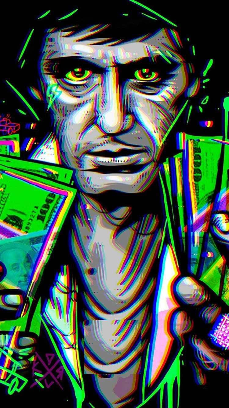 Al Pacino Scarface Neonfarver Wallpaper