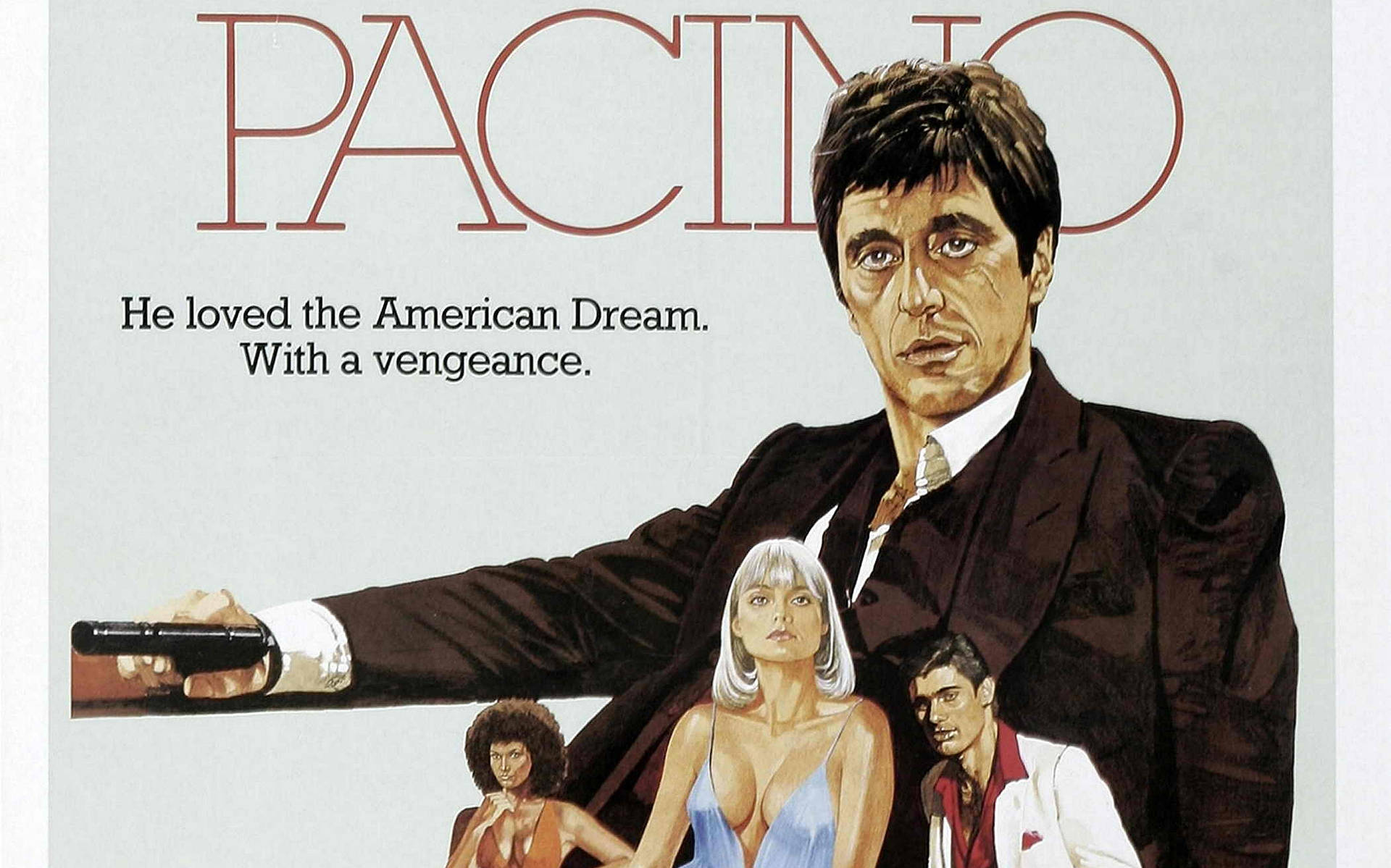 Al Pacino Scarface Med Andre Figurer Tapet Wallpaper