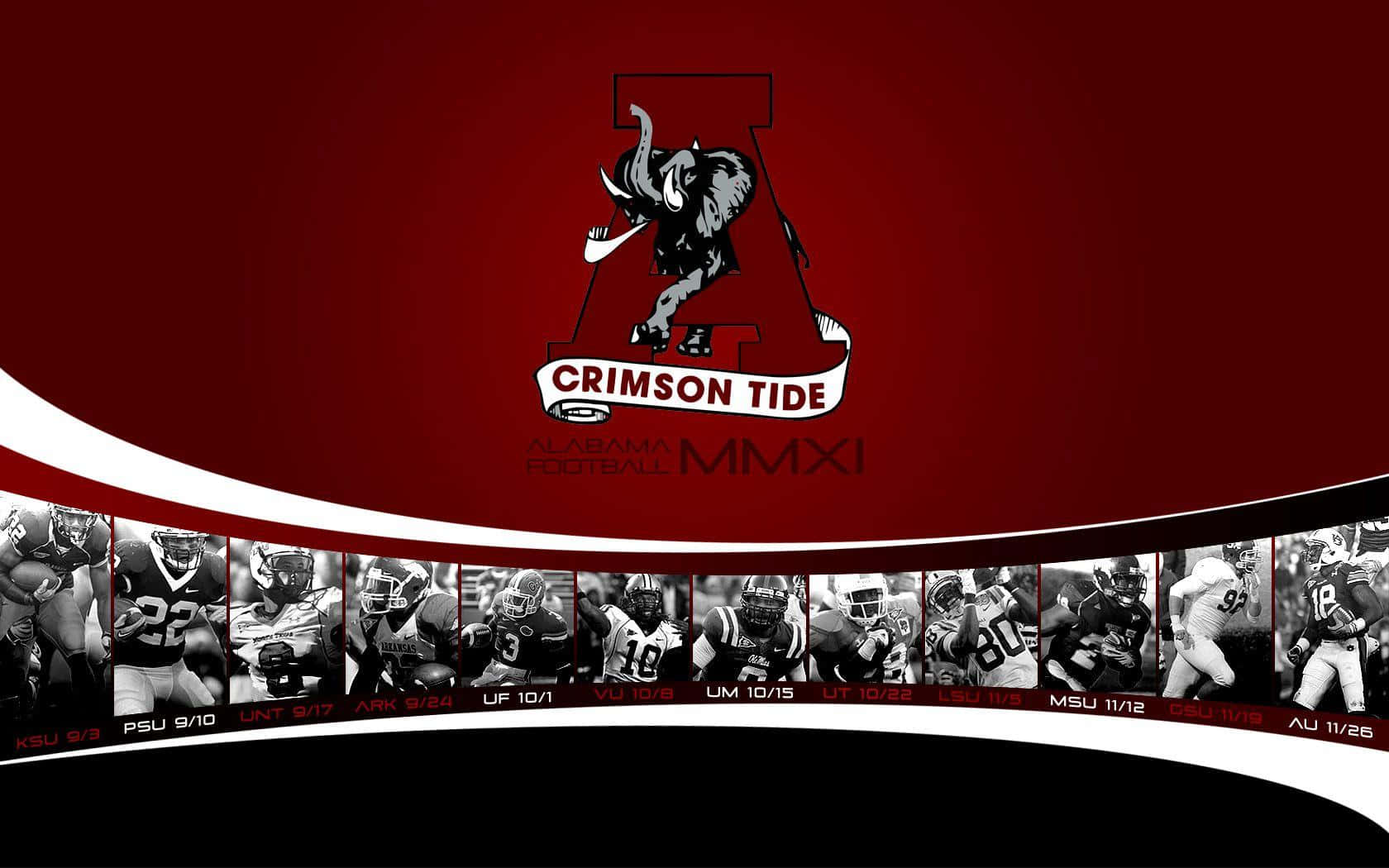 Ikonisk Crimson Tide: Alabama fodbold logo på det røde gulv. Wallpaper