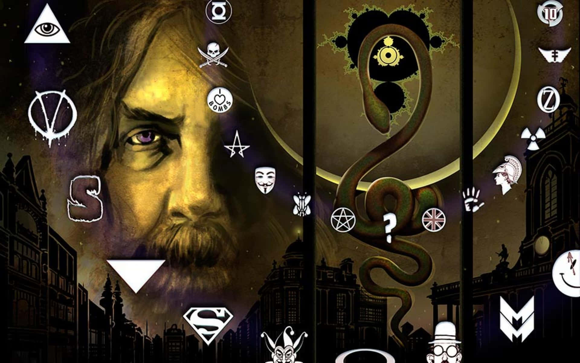 Unretrato De Alan Moore, El Revolucionario Escritor De Cómics Y Novelista. Fondo de pantalla