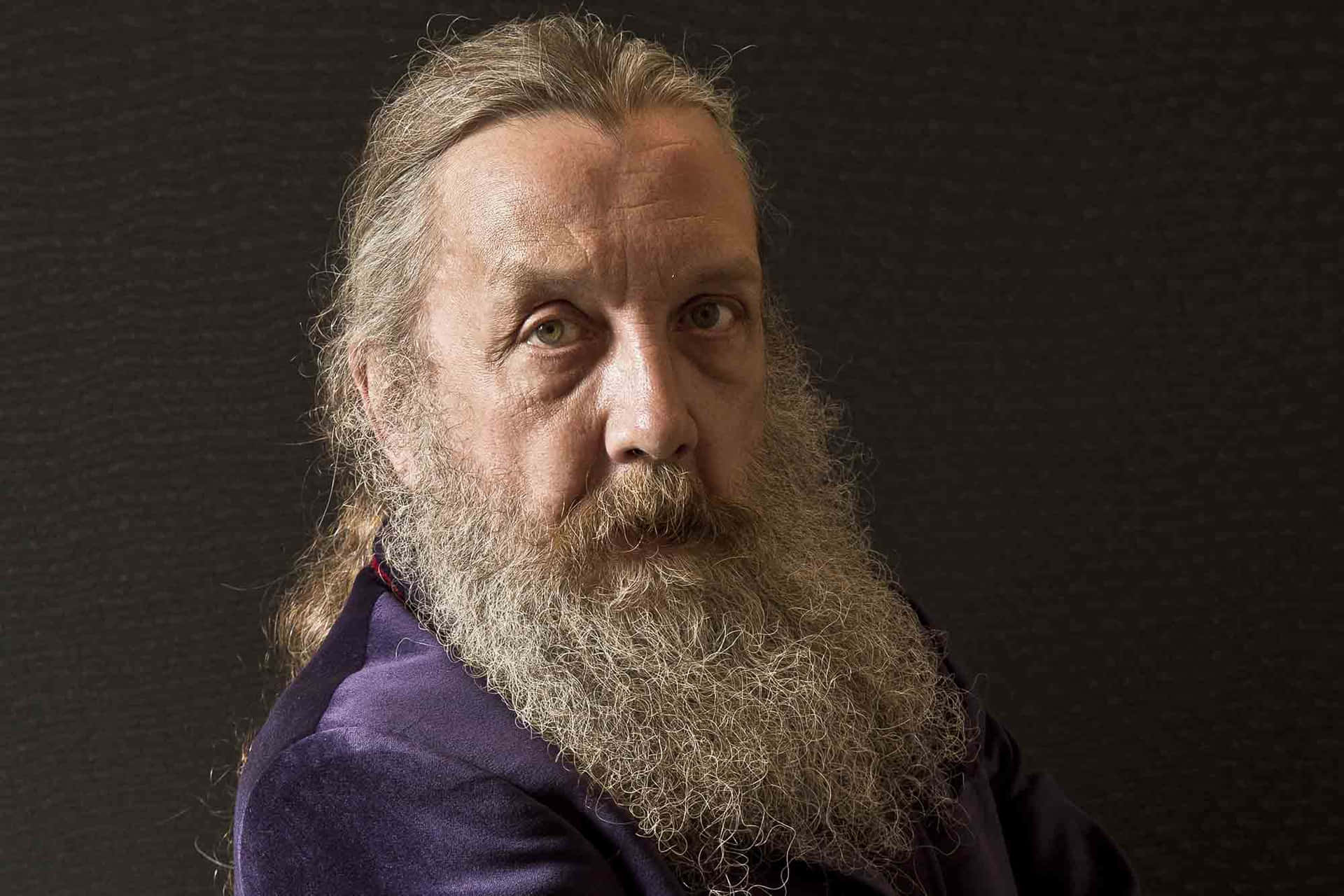 Iconic portrait of Alan Moore, celebrated writer and visionary Wallpaper