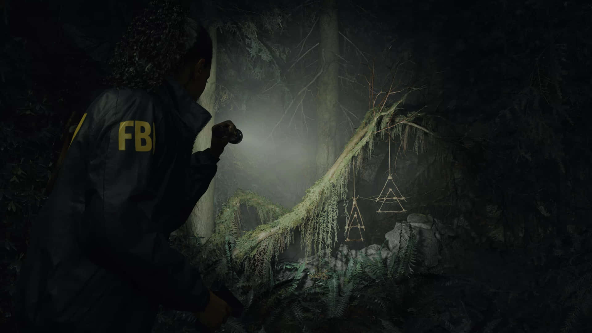 Alan Wake2 F B I Agentin Mysterious Forest Wallpaper