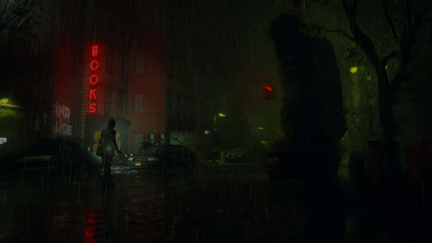 Alan Wake2 Rainy Night Scene Wallpaper