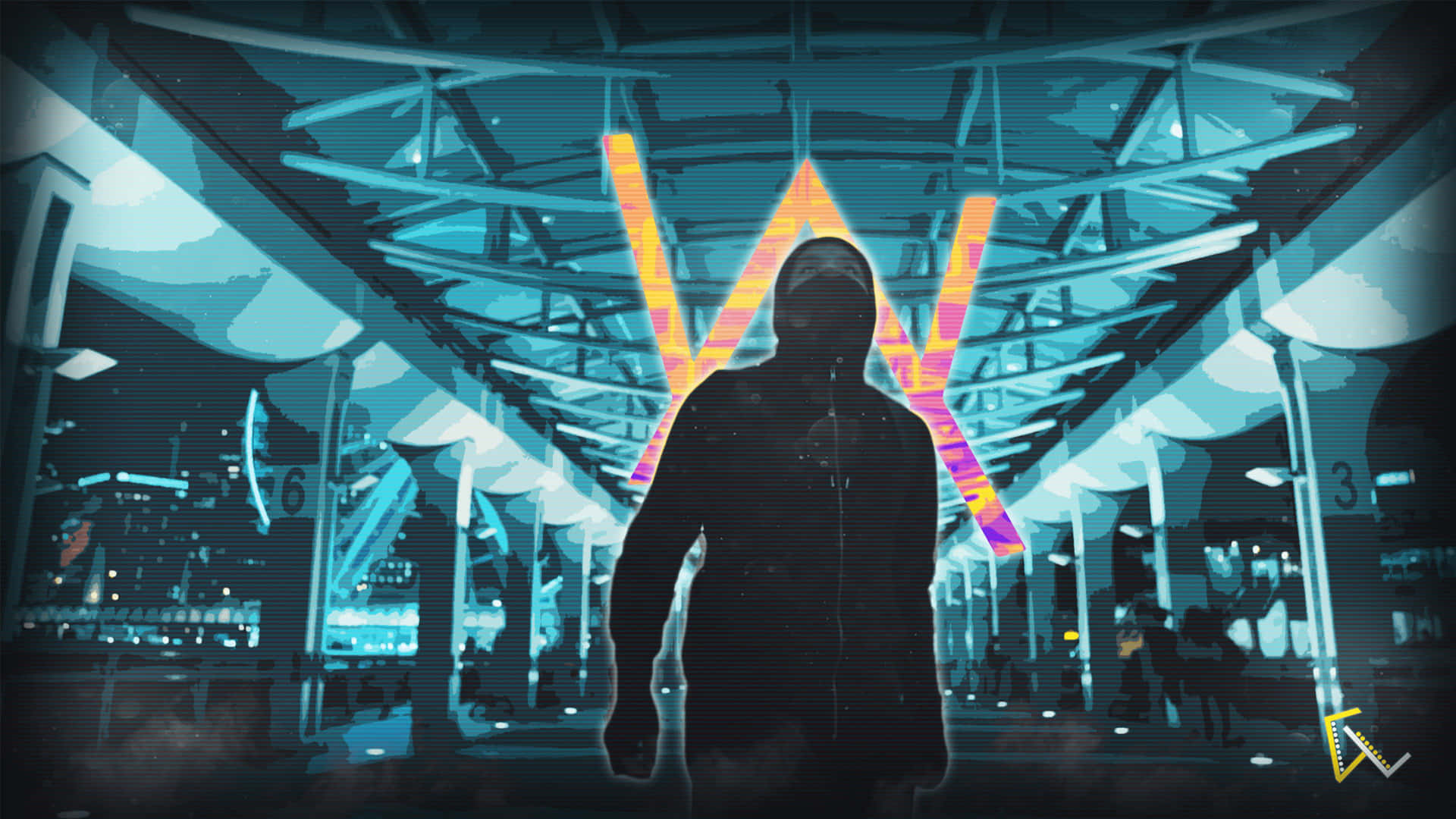 Alan Walker performing on stage with a captivating light show