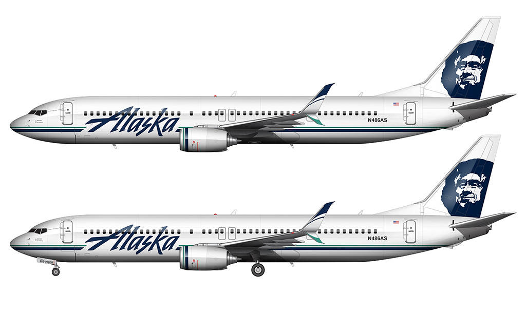 Vistalateral Izquierda De Los Aviones De Alaska Airlines En Tu Fondo De Pantalla De Computadora O Móvil. Fondo de pantalla