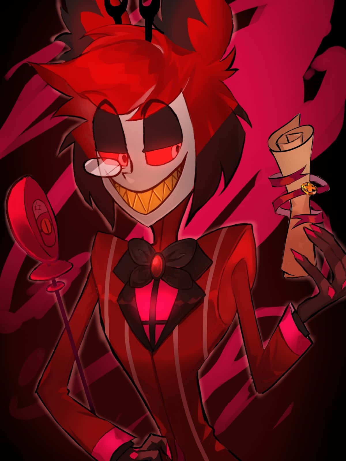 Download Alastor Smiling Demon Hazbin Hotel Art Wallpaper | Wallpapers.com