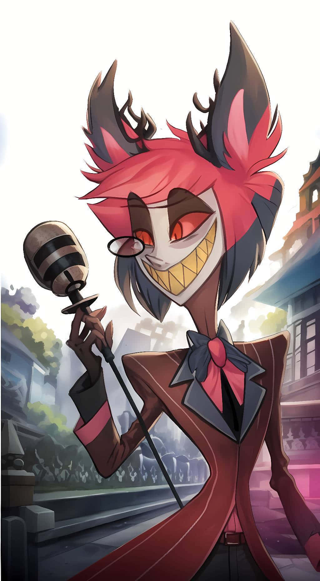 Alastor Smiling Demon With Microphone Wallpaper