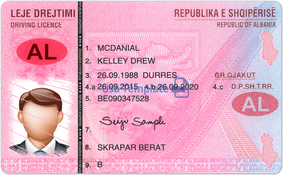 Albanian Driving License Sample PNG