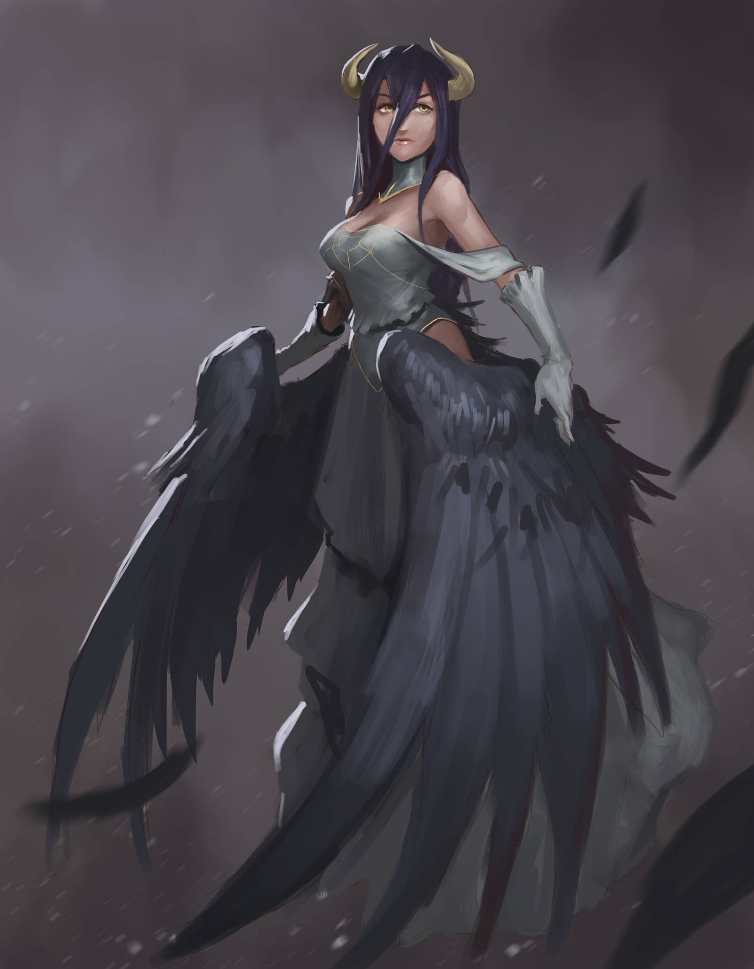 Majestic Black Angel Wings Unfolding in Mystical Light Wallpaper